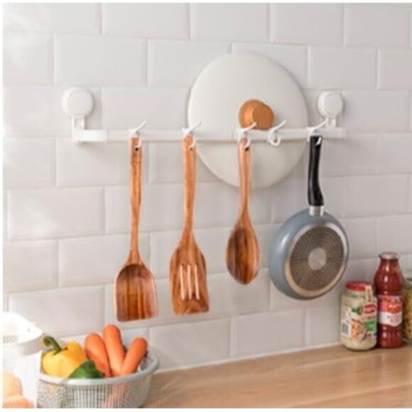Natural Teak Wood 6Pcs Utensils Set Holder Non-stick wooden utensils durable - Picture 10 of 10